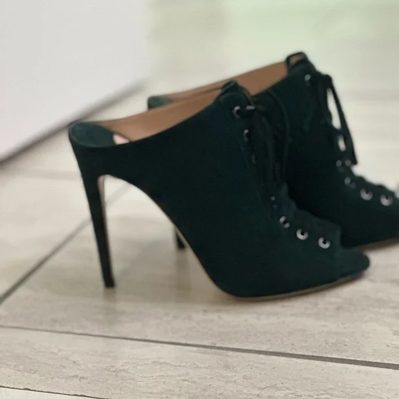 Miu Miu - Green Suede - Peep Toe Lace Up Mule heel - size 38.5 - EUC - Picture 8 of 10